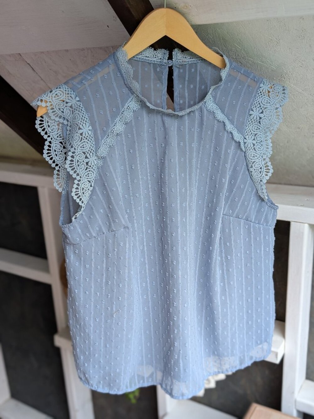 SHEIN Curve Baby Blue Coquette Style Lace Trim Sleeveless Blouse 1XL